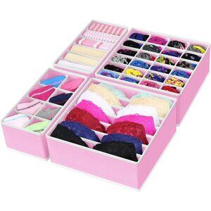 4-Pack Foldable Drawer Organizer Set for Underwear, Socks & Accessories, Pink